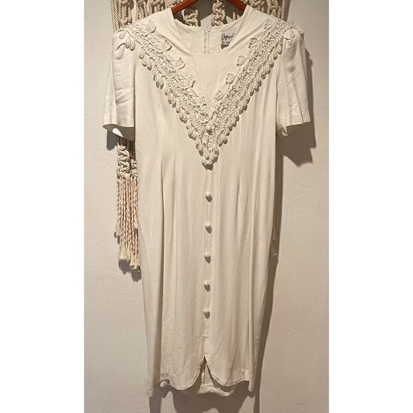 jeffrey dara Dresses & Skirts - VNTG 80s Jeffrey Dara Dress SZ 14 White Lace Wedding Shoulder Pads Midi Boho